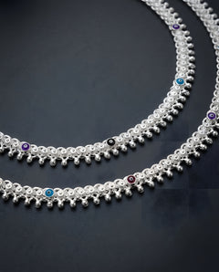 Silver-Plated Meenakari Ghungroo Anklets