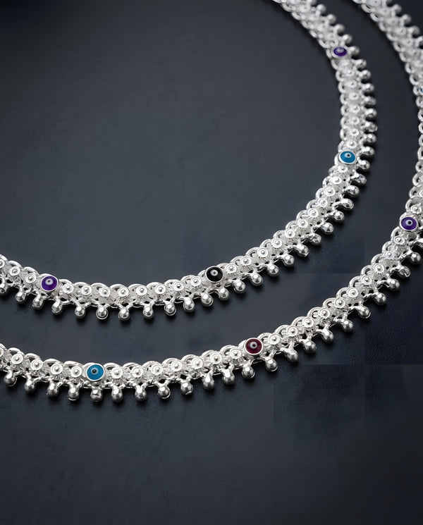 Silver-Plated Meenakari Ghungroo Anklets
