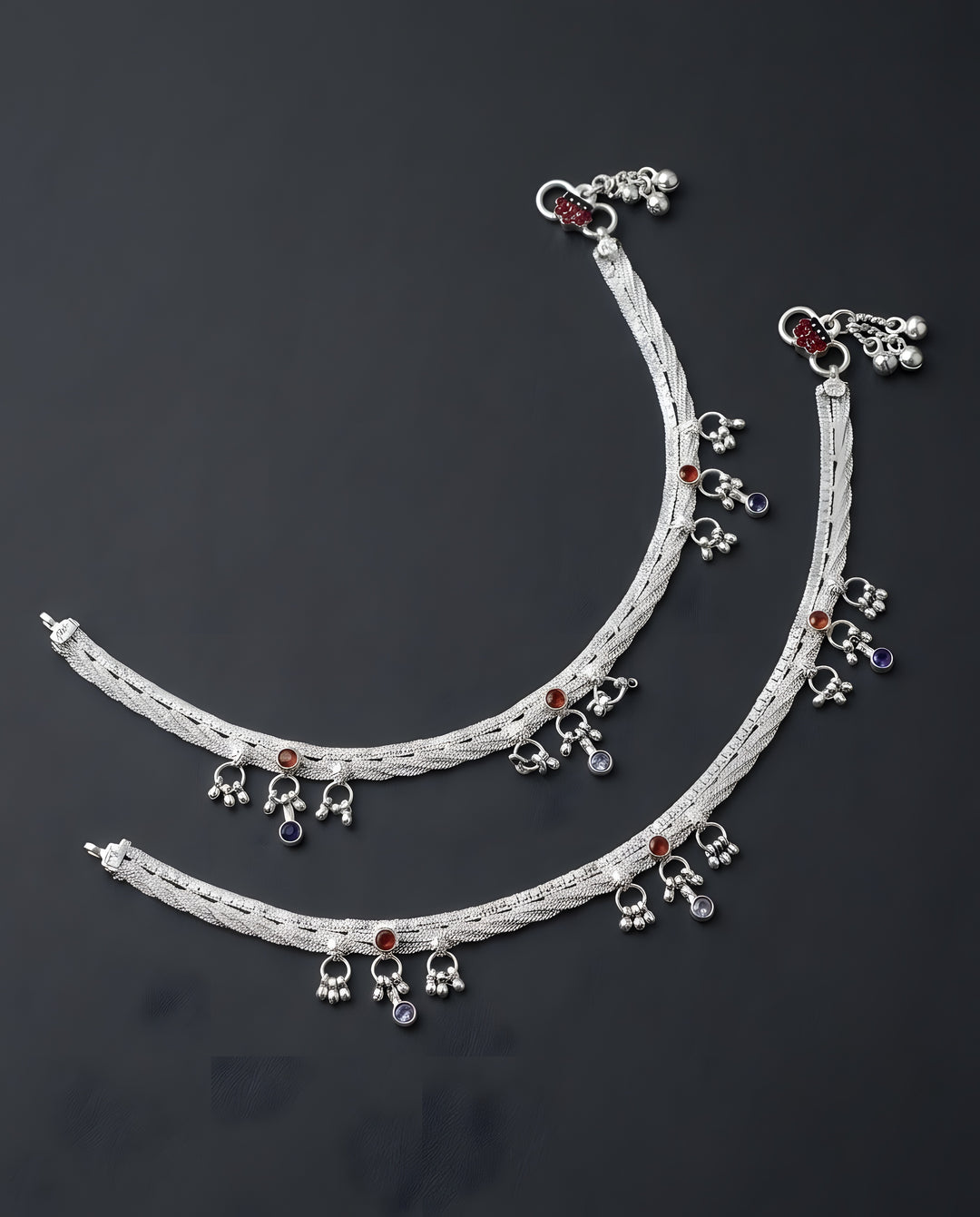 Silver-Plated Multicolor Braided Anklets