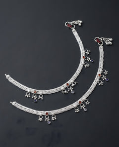 Silver-Plated Multicolor Braided Anklets