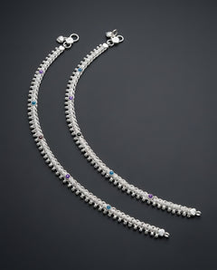 Silver-Plated Meenakari Ghungroo Anklets
