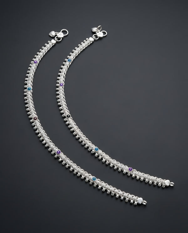 Silver-Plated Meenakari Ghungroo Anklets