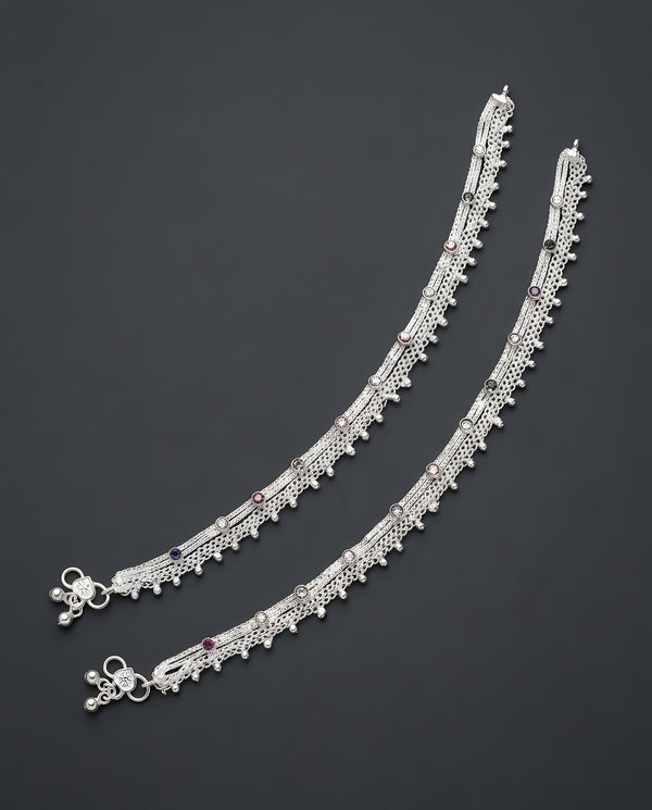 Silver-Plated Multicolor Ghungroo Anklets