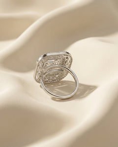 Silver-Plated Marquise Halo Cluster Ring