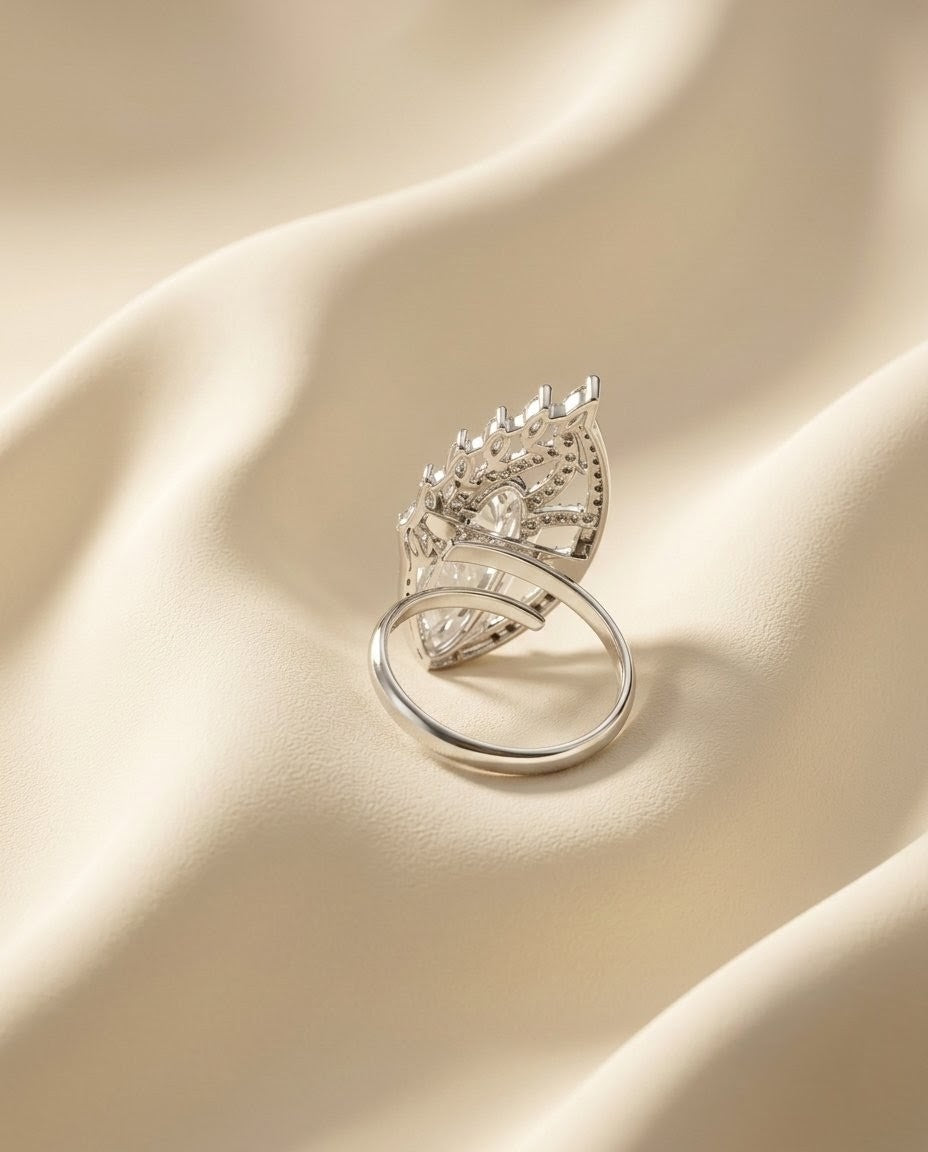 Sterling Silver Moissanite & Cubic Zirconia American Diamond Ring