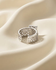 Silver-Plated Marquise Halo Cluster Ring