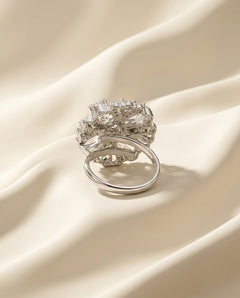 Silver-Plated Marquise Floral Halo Cluster Ring