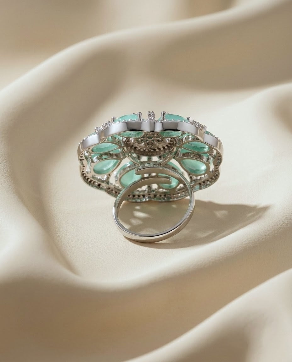 Silver-Plated Floral CZ Ring