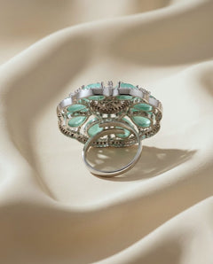 Silver-Plated Floral CZ Ring