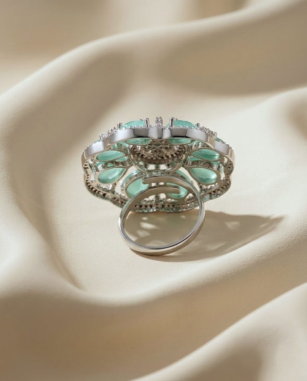 Silver-Plated Floral CZ Ring