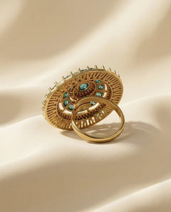 Gold-Plated American Diamond Sapphire Statement Ring