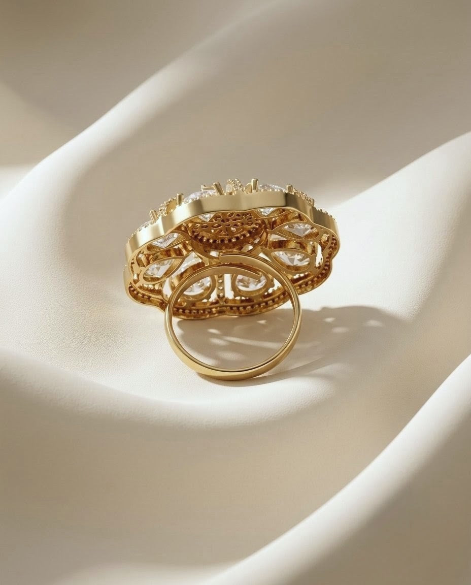 Gold-Plated American Diamond Statement Ring