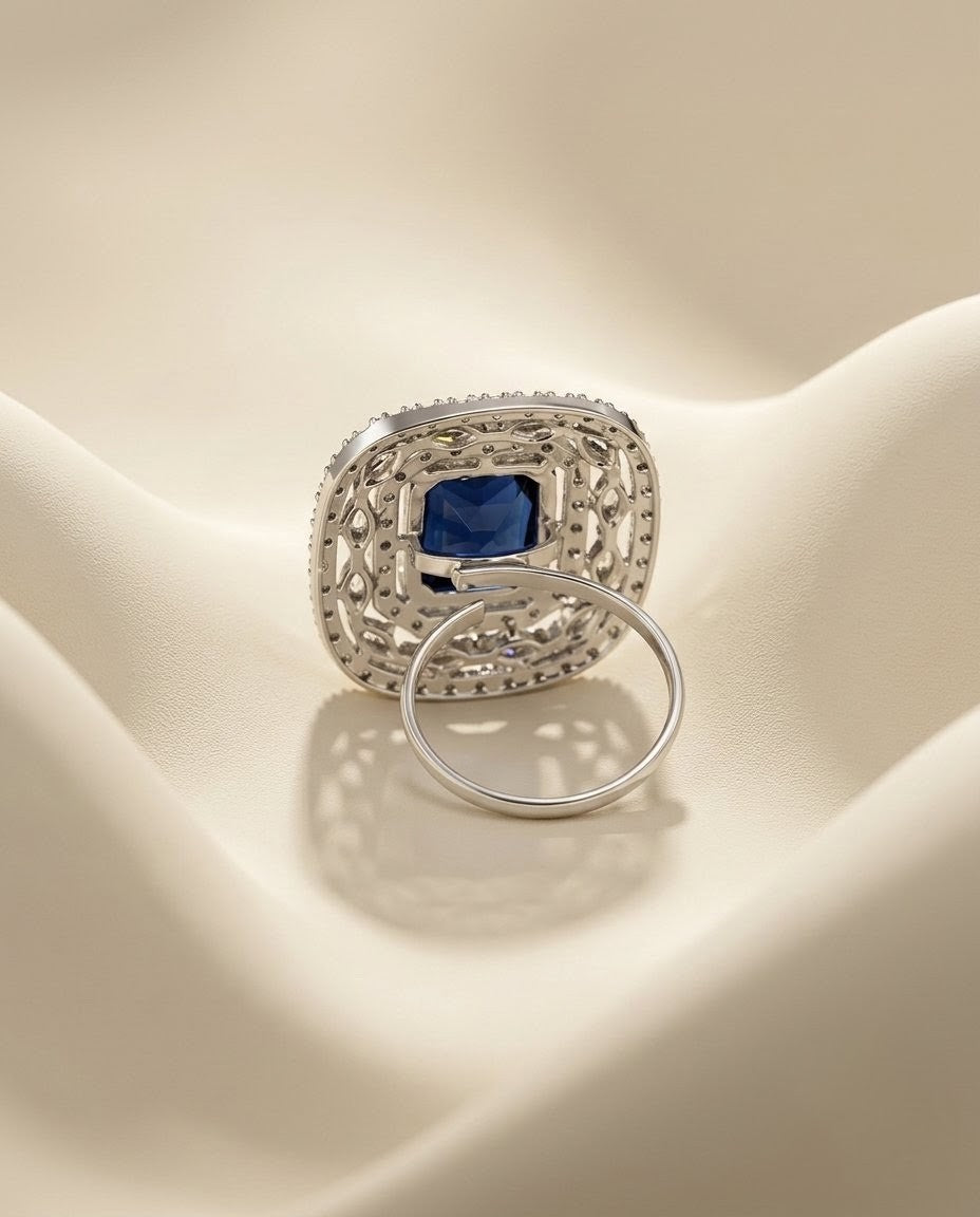 Silver-Plated Marquise Halo Cluster Ring