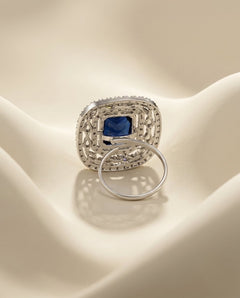 Silver-Plated Marquise Halo Cluster Ring