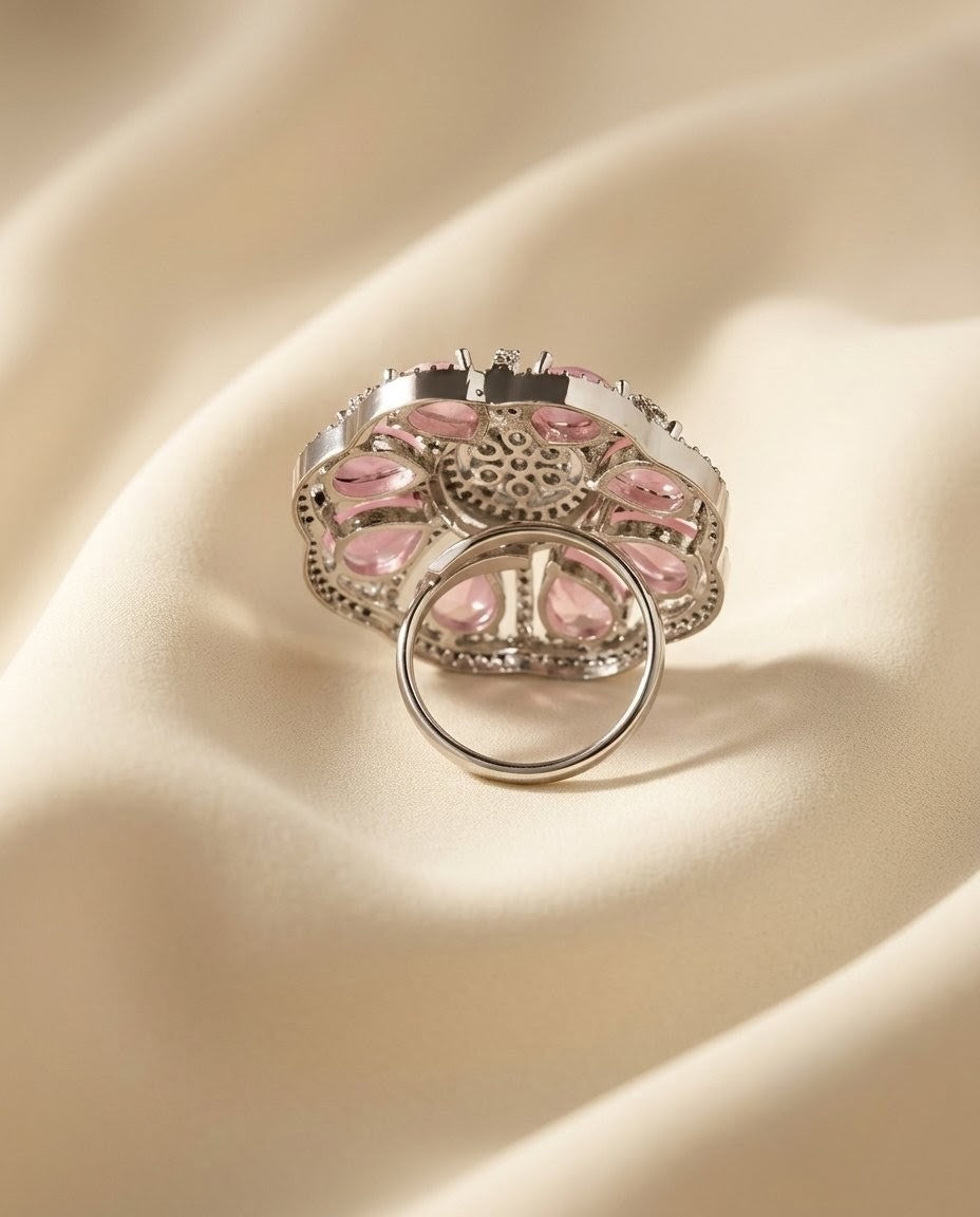 Silver-Plated Floral CZ Ring