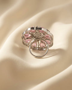 Silver-Plated Floral CZ Ring