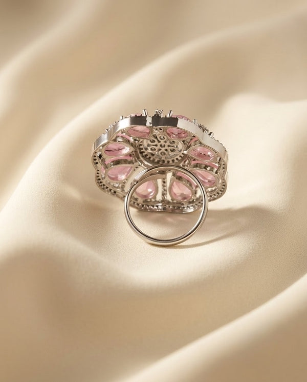 Silver-Plated Floral CZ Ring