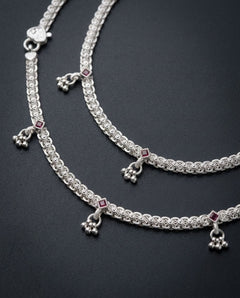 Ruby Red Filigree Ghungroo Anklets