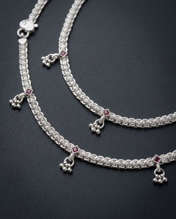 Ruby Red Filigree Ghungroo Anklets