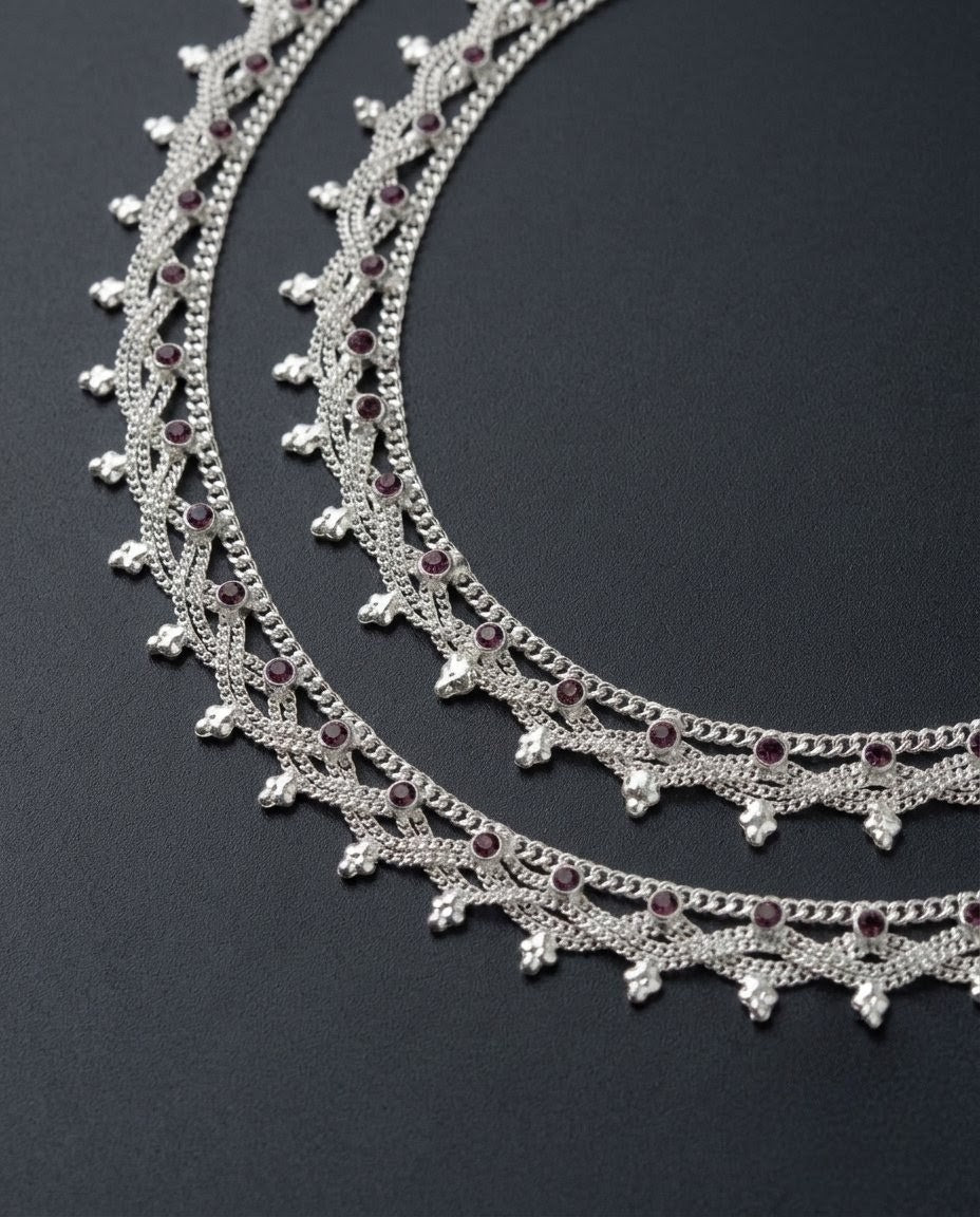 Ruby Red Filigree Anklets