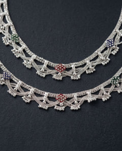 Silver-Plated AD Ghungroo Anklets