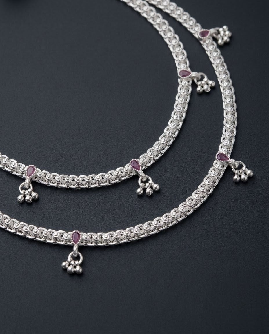 Ruby Red Filigree Ghungroo Anklets