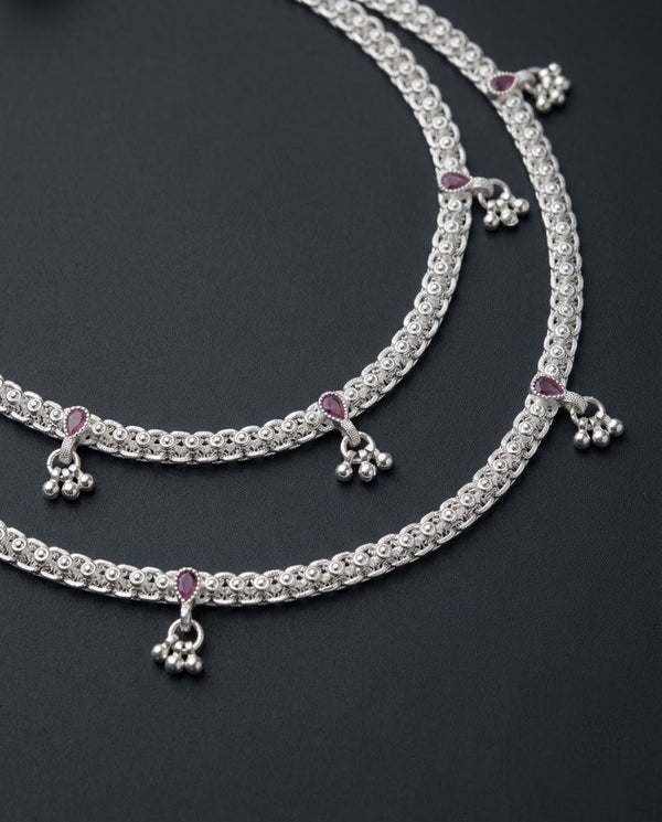 Ruby Red Filigree Ghungroo Anklets