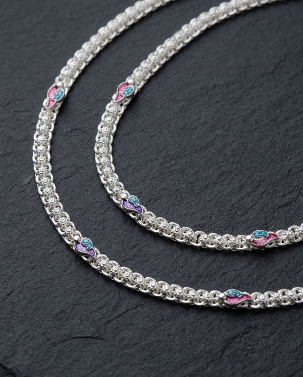Silver-Plated Meenakari Ghungroo Anklets