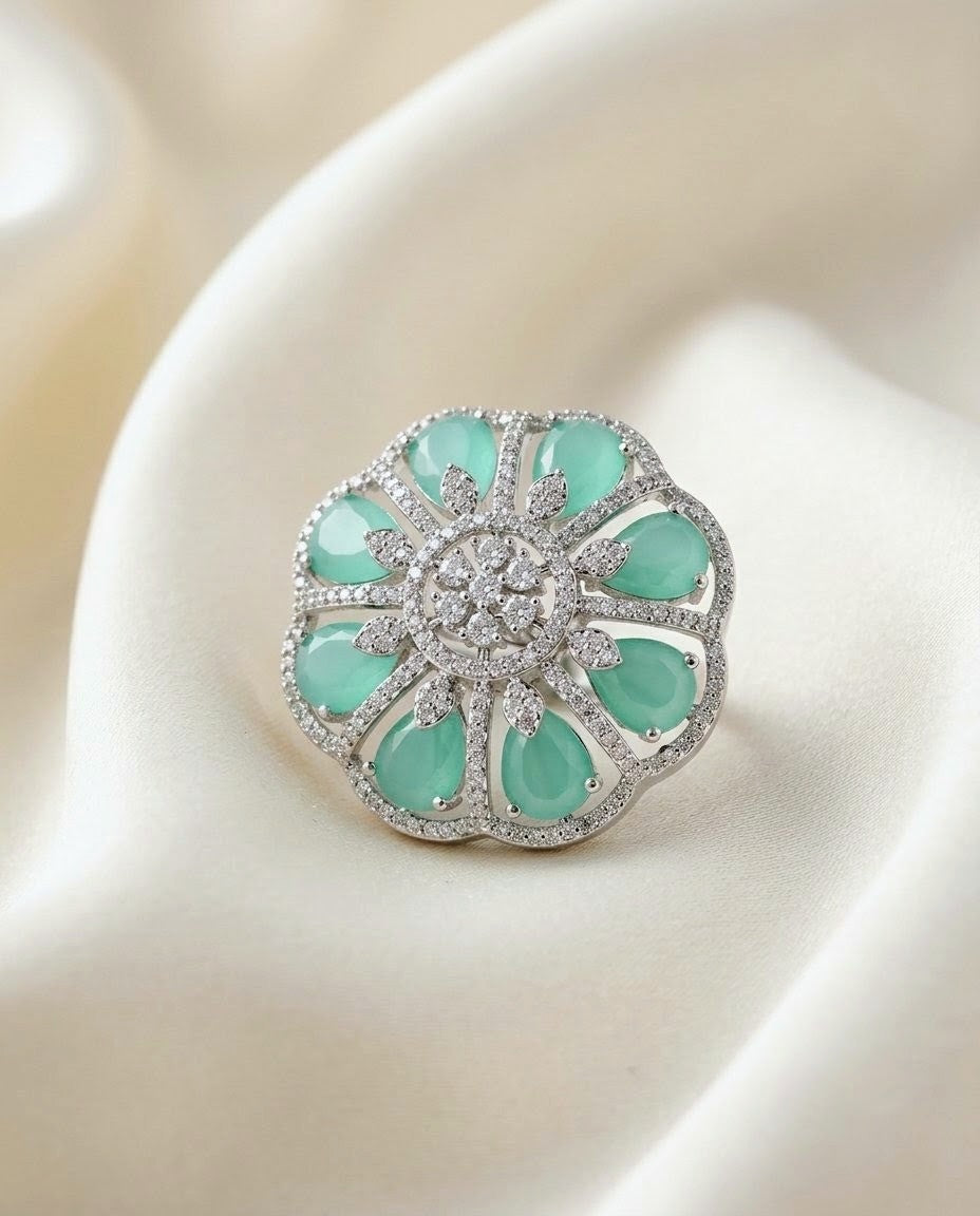 Silver-Plated Floral CZ Ring