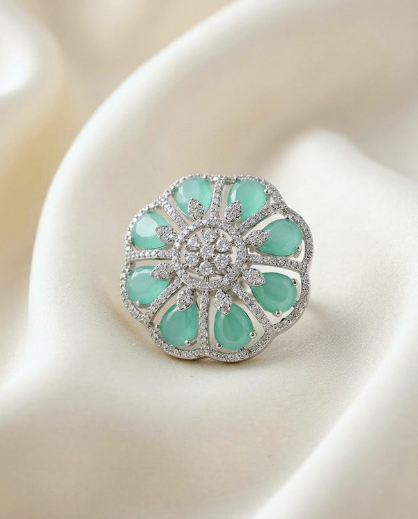 Silver-Plated Floral CZ Ring