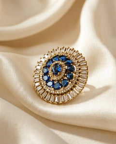 Gold-Plated American Diamond Sapphire Statement Ring