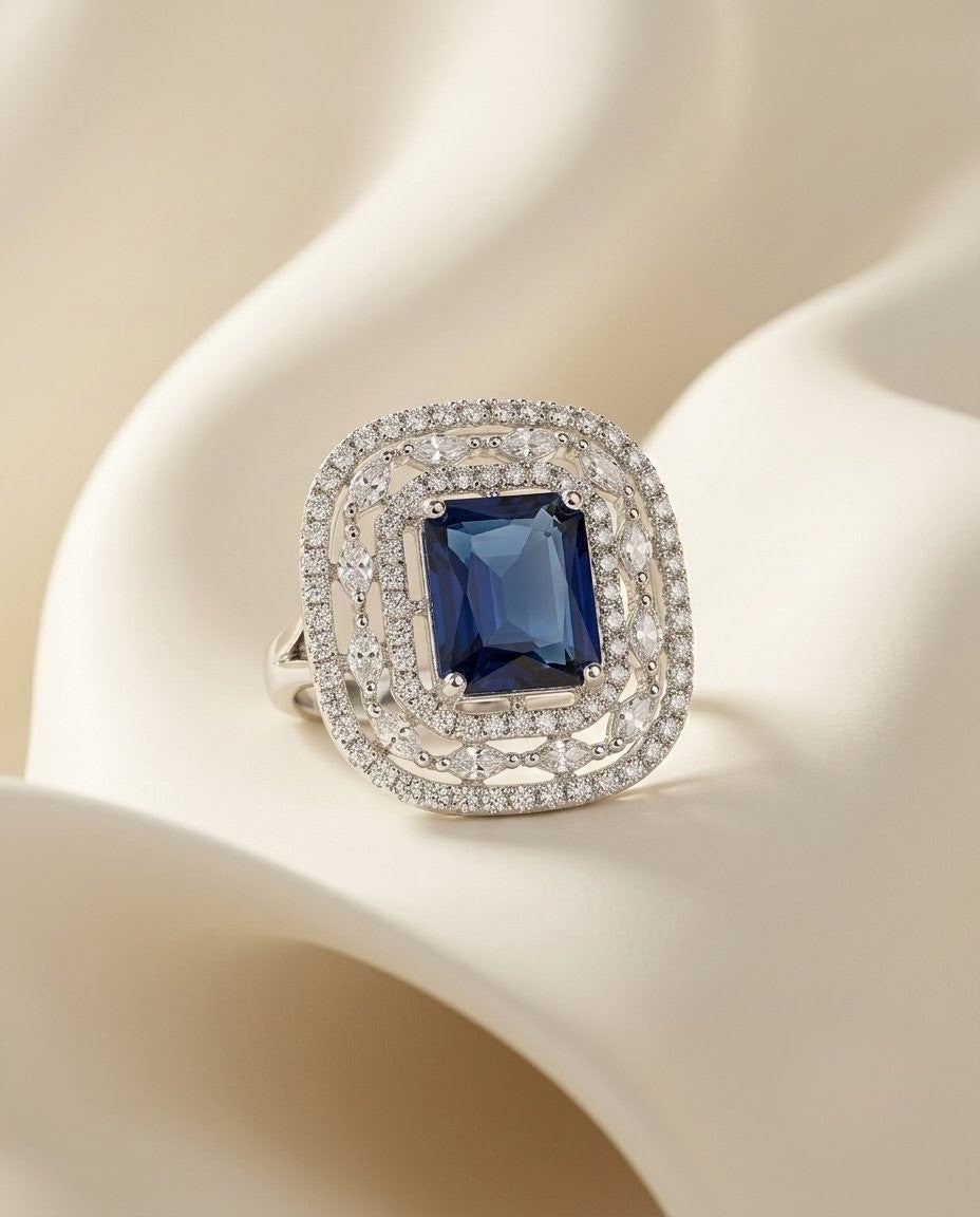 Silver-Plated Marquise Halo Cluster Ring