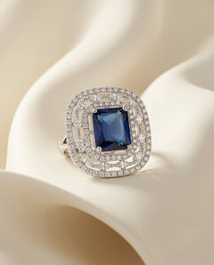 Silver-Plated Marquise Halo Cluster Ring