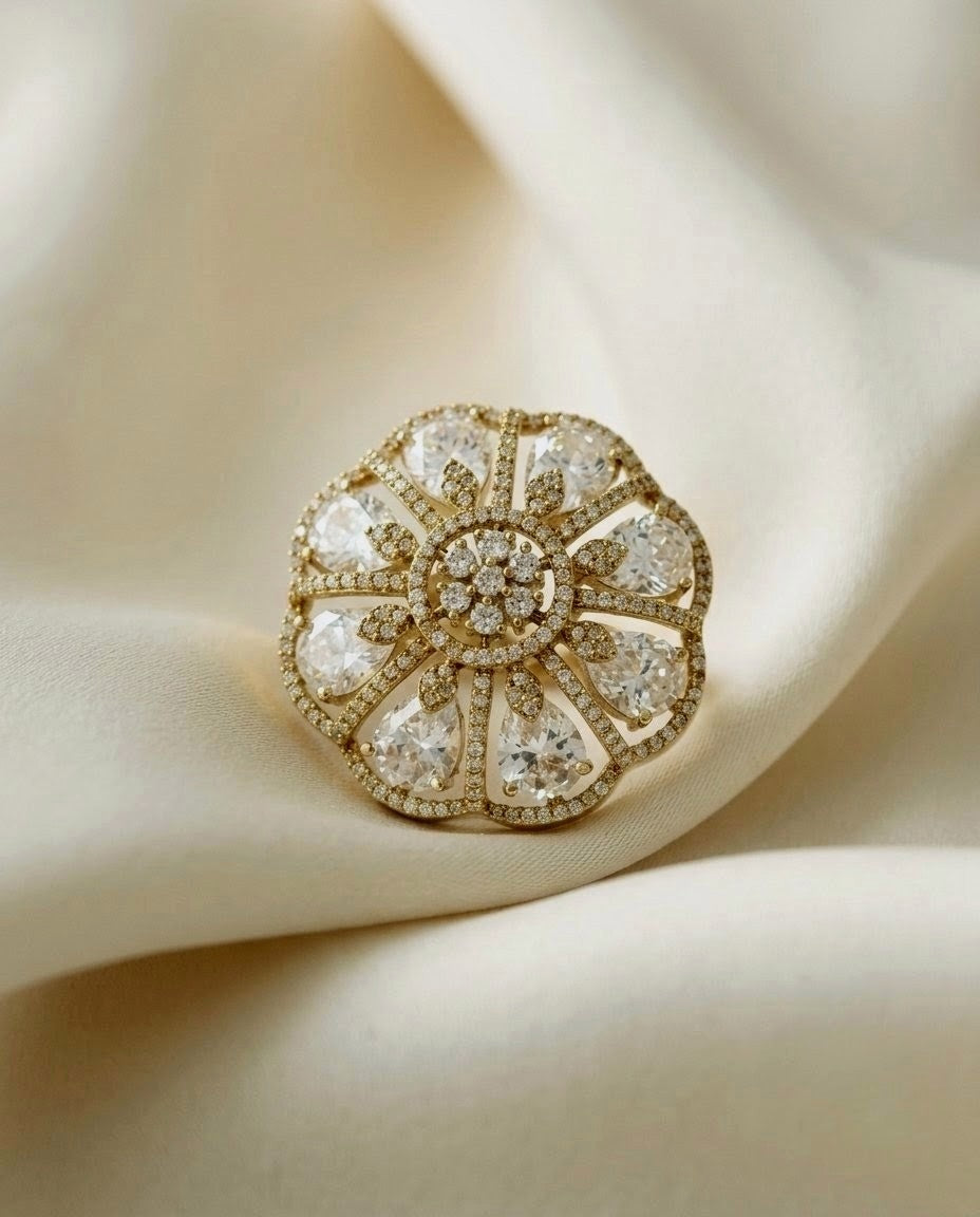 Gold-Plated American Diamond Statement Ring
