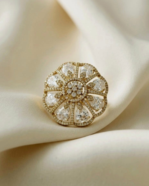 Gold-Plated American Diamond Statement Ring