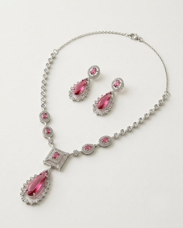 Gold-Plated AD Teardrop Pendant Necklace Set