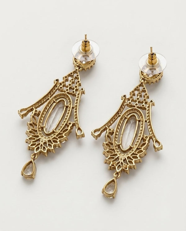 Gold-Plated Marquise Crystal Drop Earrings