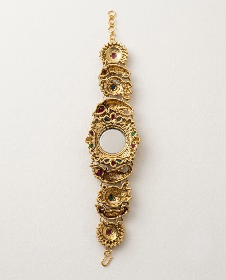 Antique Gold Rajwadi Kundan Watch Bracelet