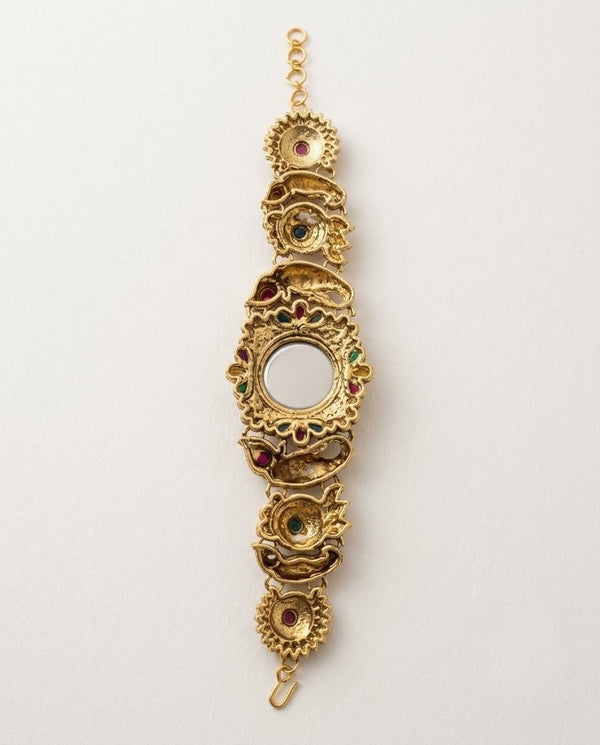 Antique Gold Rajwadi Kundan Watch Bracelet