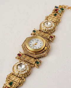 Antique Gold Rajwadi Kundan Watch Bracelet