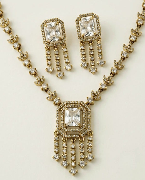 Gold Plated AD Drop Fringe Necklace Set