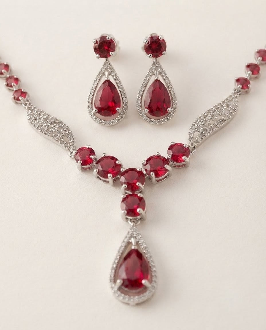 Gold-Plated AD Teardrop Pendant Necklace Set
