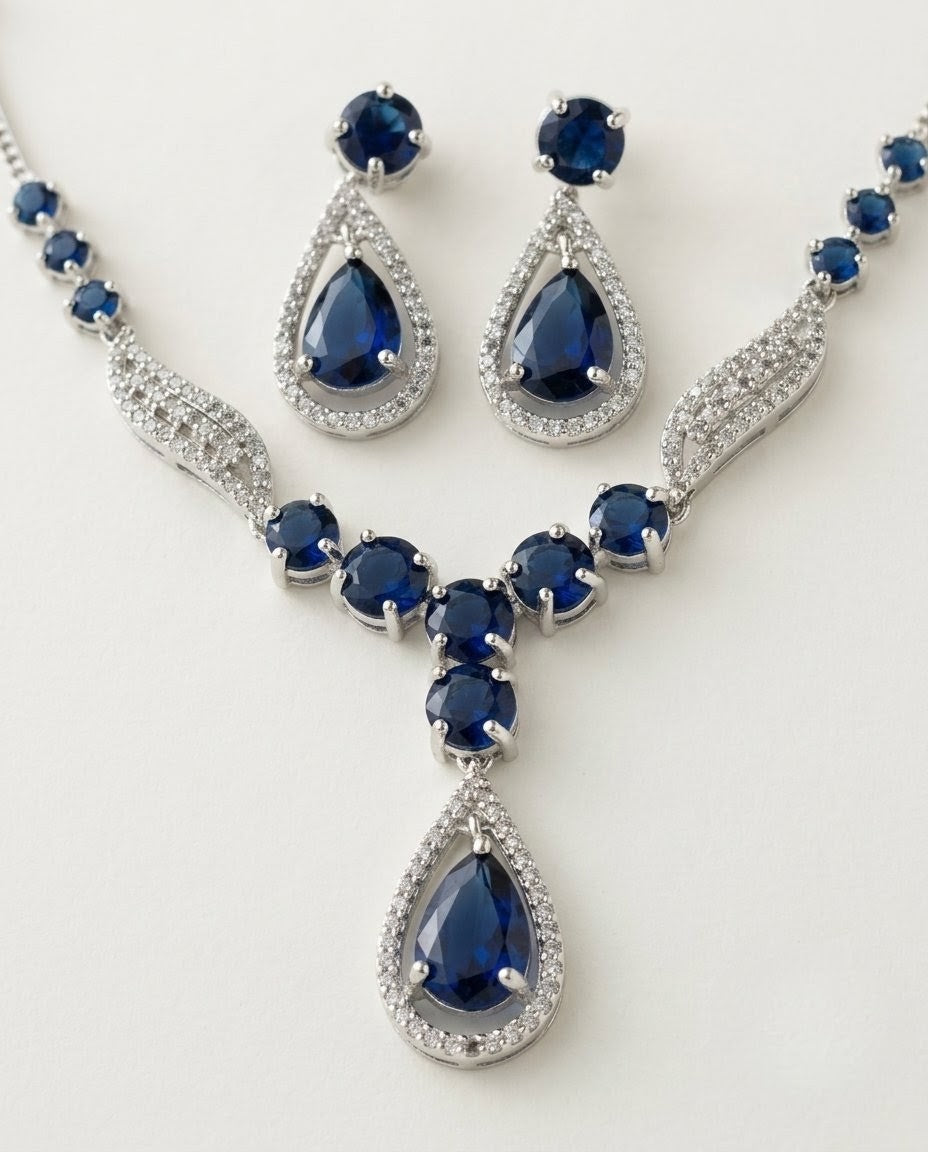 Gold-Plated AD Teardrop Pendant Necklace Set