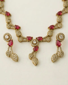 Emerald Green Leaf Vine AD & CZ Necklace Set