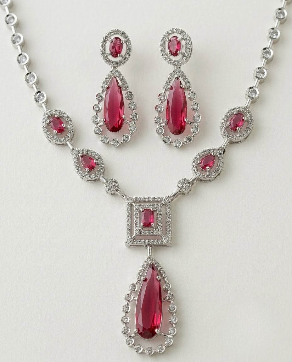 Gold-Plated AD Teardrop Pendant Necklace Set