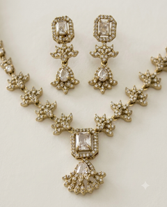 Gold-Plated AD & Emerald Stone Necklace Set