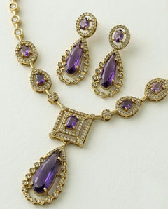 Gold-Plated AD Teardrop Pendant Necklace Set