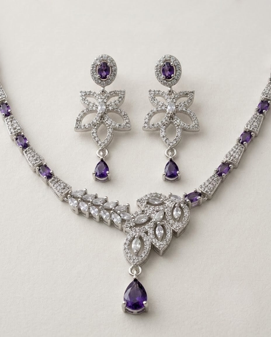 Silver-Plated Teardrop CZ Necklace & Earrings Set