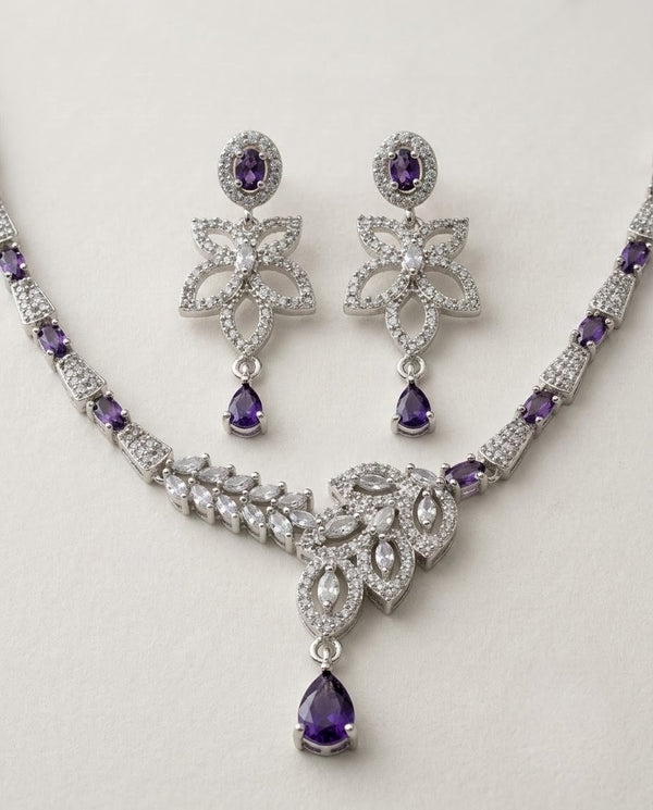 Silver-Plated Teardrop CZ Necklace & Earrings Set