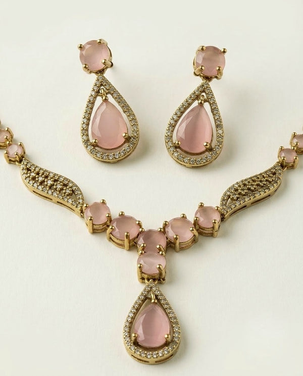 Gold-Plated AD Teardrop Pendant Necklace Set